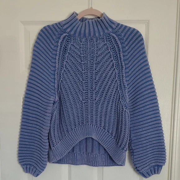 Free People Periwinkle Cable Knit Turtleneck Sweater - Picture 2 of 12
